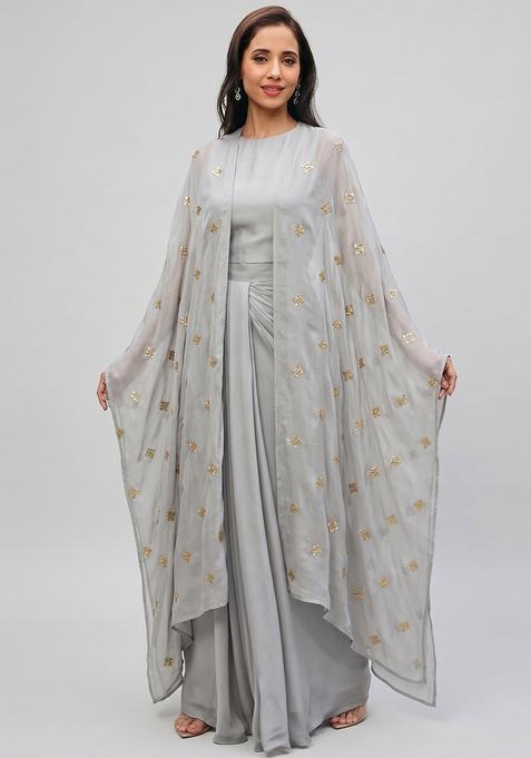 Ash Grey Crepe Embellished Fusion Set