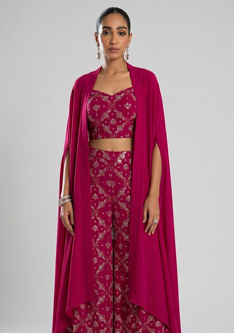 Rani Pink Sequin Georgette Fusion Set - Indya