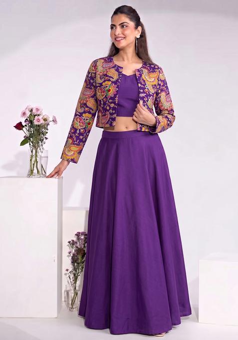 Violet Embroidered Crepe Fusion Set
