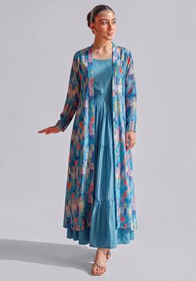 Sky Blue Printed Georgette Fusion Set
