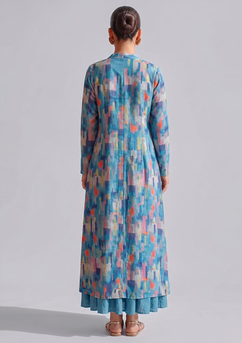 Sky Blue Printed Georgette Fusion Set - Indya