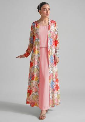 White Printed Georgette Fusion Set
