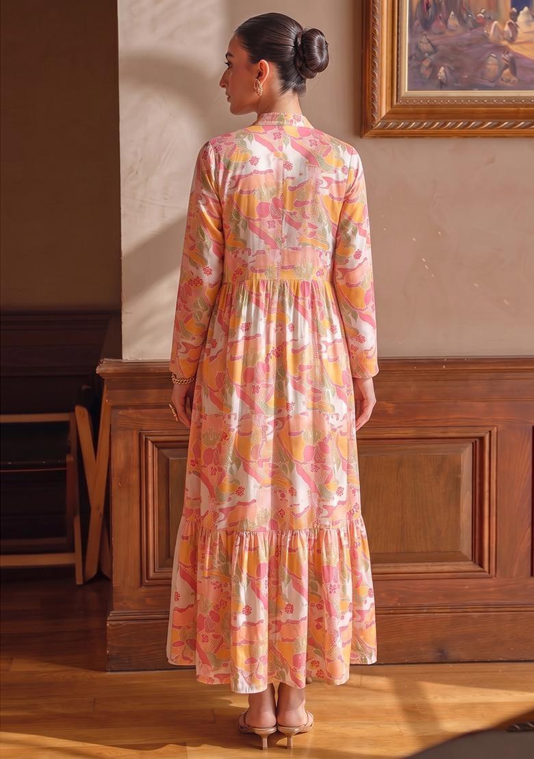 Multi Color Printed Georgette Fusion Set - Indya