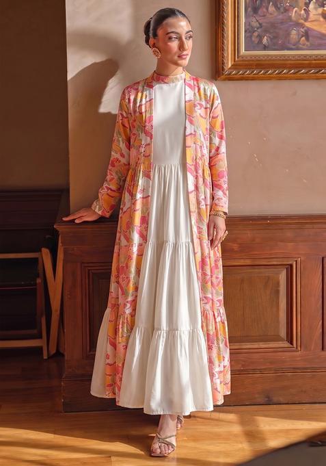 Multi Color Printed Georgette Fusion Set