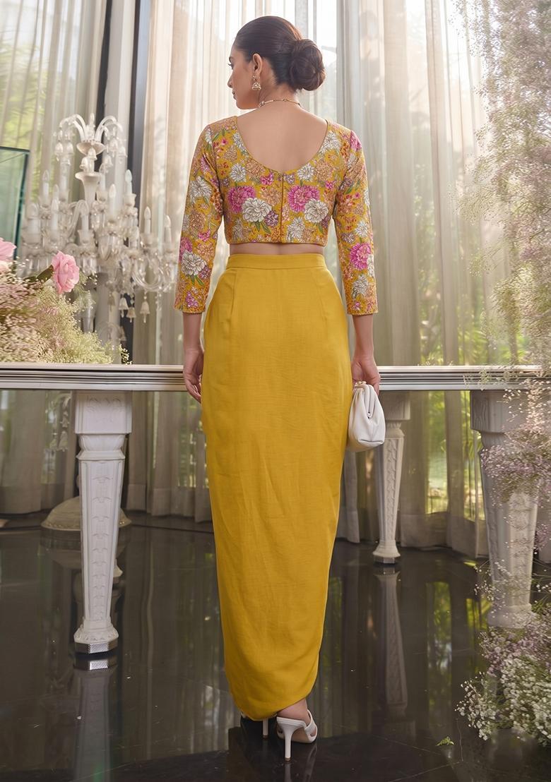 Mustard Printed Crepe Fusion Set - Indya