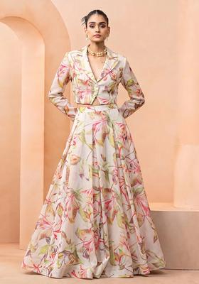 Cream Printed Poly Blend Fusion Set