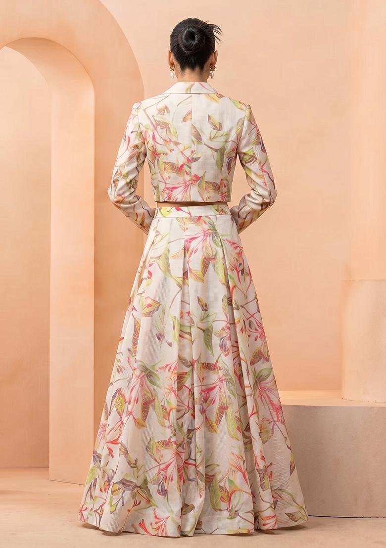 Cream Printed Poly Blend Fusion Set - Indya