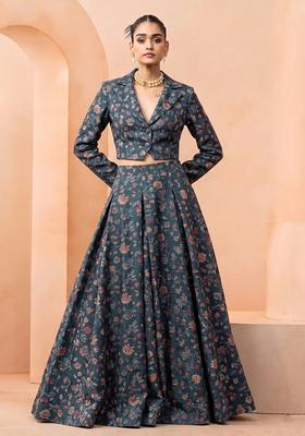 Mud Blue Printed Poly Blend Fusion Set