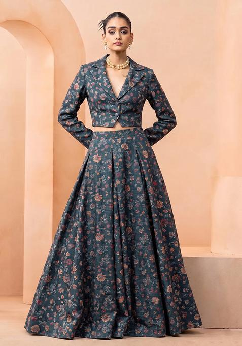 Mud Blue Printed Poly Blend Fusion Set
