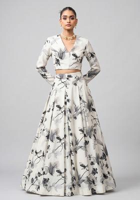 Grey White Printed Poly Blend Fusion Set