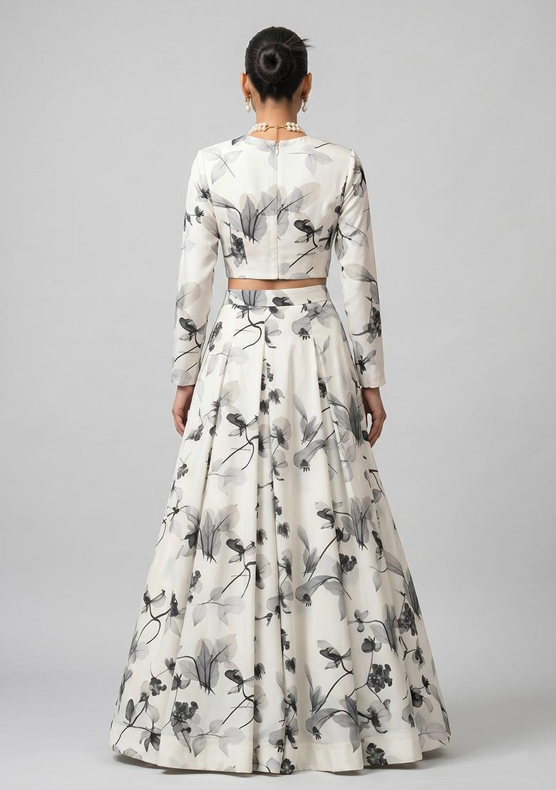 Grey White Printed Poly Blend Fusion Set - Indya