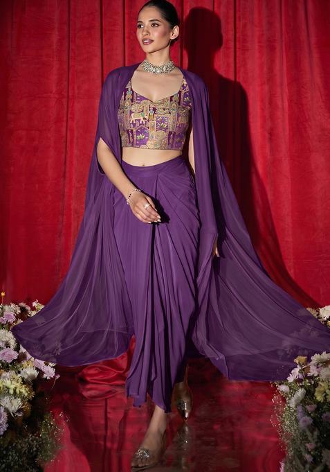 Purple Jacquard Silk Fusion Set