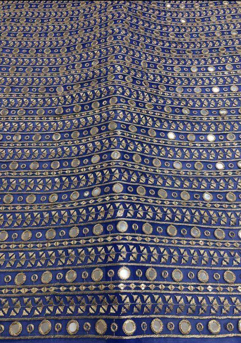 Royal Blue Mirror Work Georgette Fusion Set for Diwali and Festive Wear - Indya