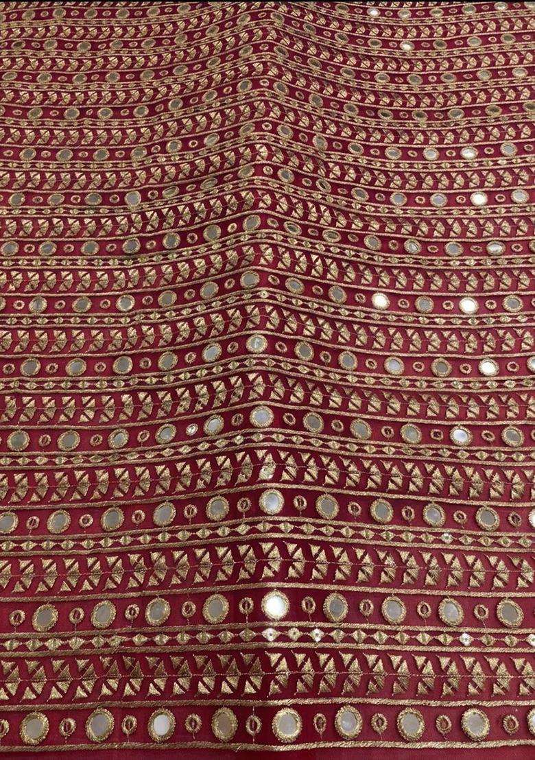Ruby Red Mirror Work Georgette Fusion Set for Diwali and Festive Wear - Indya