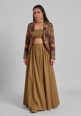 Tan Brown Printed Chinon Fusion Set