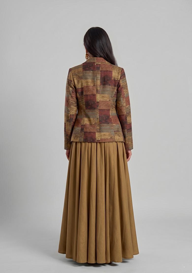 Tan Brown Printed Chinon Fusion Set - Indya