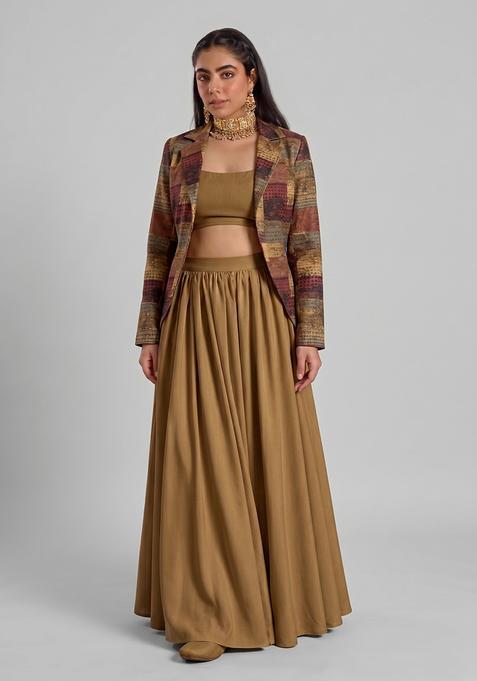 Tan Brown Printed Chinon Fusion Set