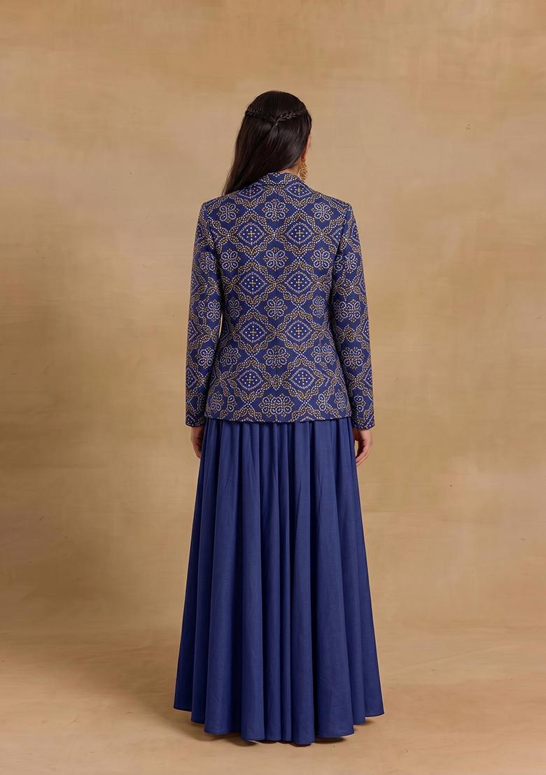 Royal Blue Printed Chinon Fusion Set - Indya