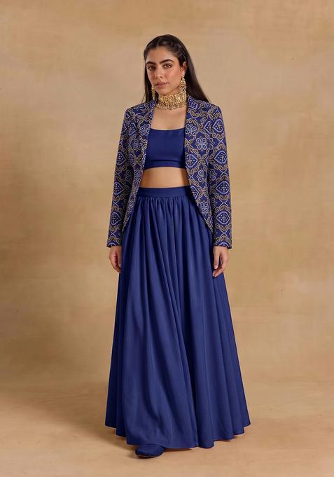 Royal Blue Printed Chinon Fusion Set