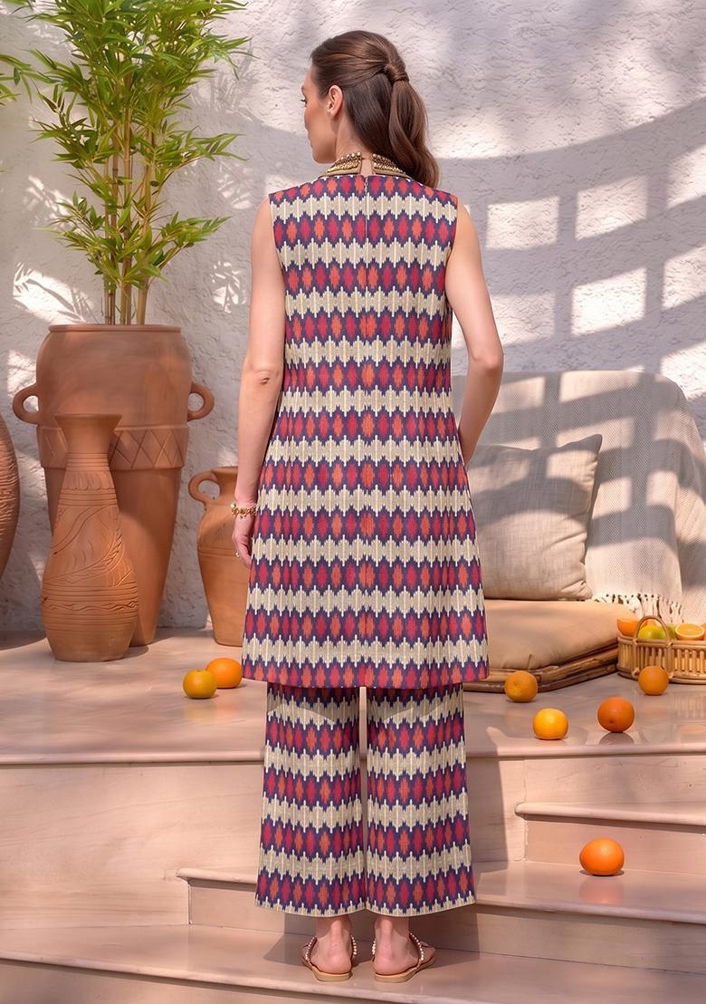 Multi Color Printed Georgette Fusion Set - Indya