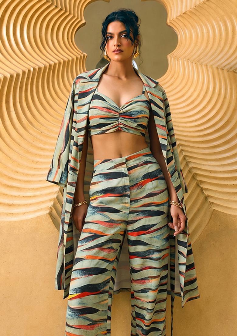 Multi Color Printed Satin Fusion Set - Indya
