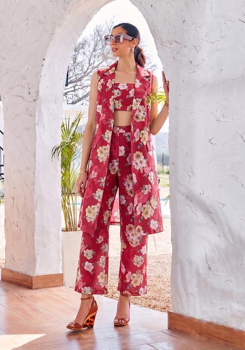 Scarlet Printed Satin Fusion Set