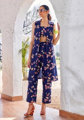 Royal Blue Printed Georgette Fusion Set