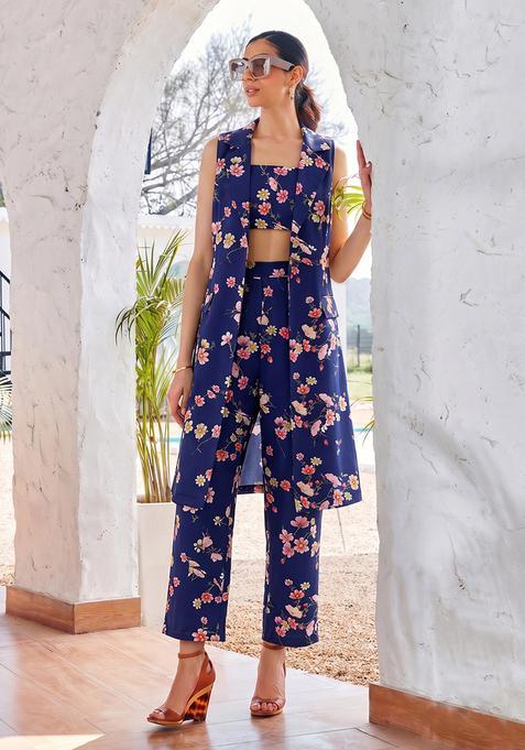 Royal Blue Printed Georgette Fusion Set