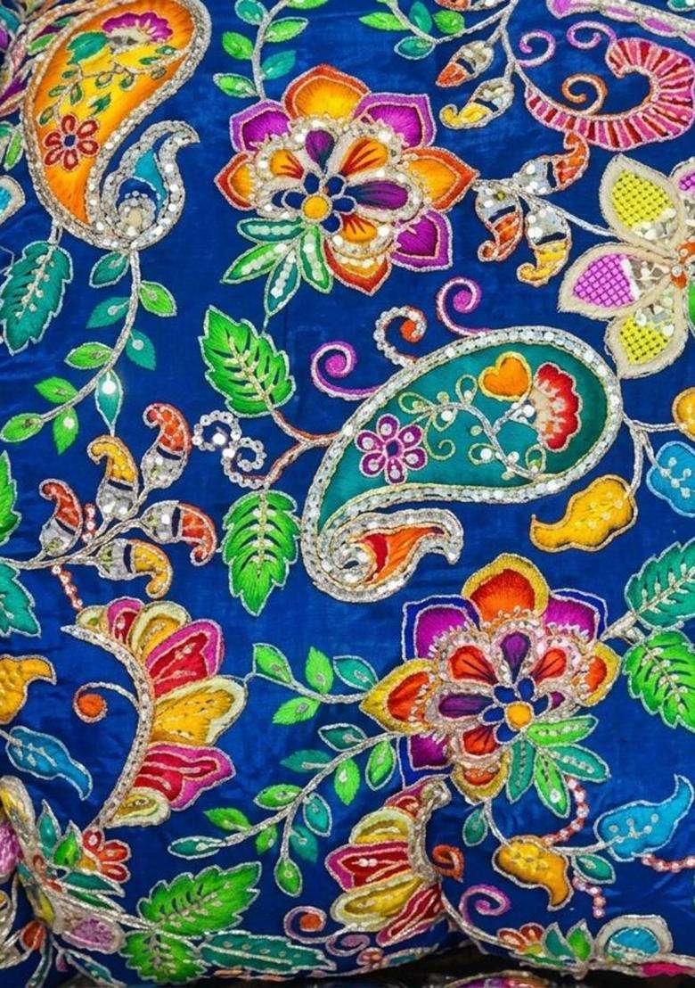 Royal Blue Printed Crepe Fusion Set - Indya