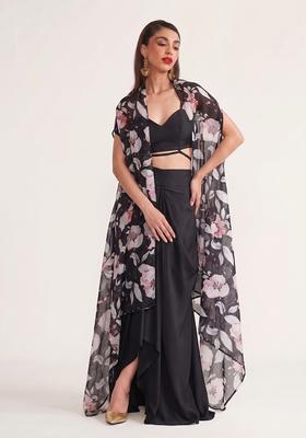 Black Printed Organza Fusion Set