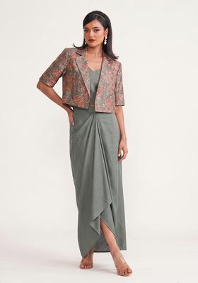 Sage Green Printed Poly Blend Fusion Set