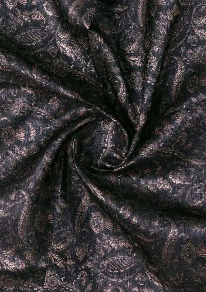 Black Jacquard Printed Silk Fusion Set for Diwali and Festive Wear - Indya