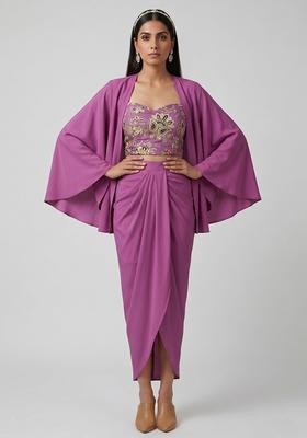 Mauve Embroidered Crepe Fusion Set
