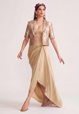 Champagne Printed Silk Fusion Set
