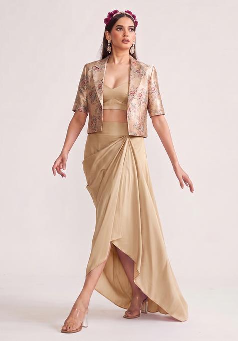 Champagne Printed Silk Fusion Set