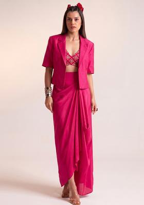 Rani Pink Embroidered Crepe Fusion Set