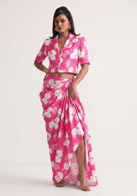 Hot Pink Printed Silk Fusion Set