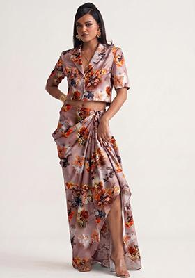 Dusty Rose Printed Silk Fusion Set