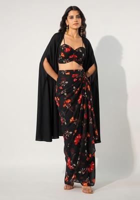 Black Printed Georgette Fusion Set