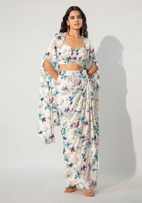 Off White Printed Muslin Fusion Set