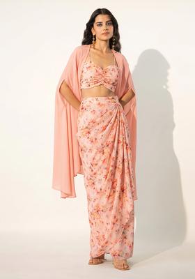 Peach Printed Muslin Fusion Set