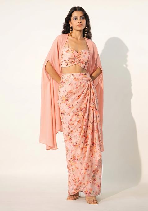 Peach Printed Muslin Fusion Set