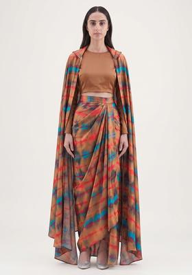 Multi Color Tie and Dye Satin Fusion Set