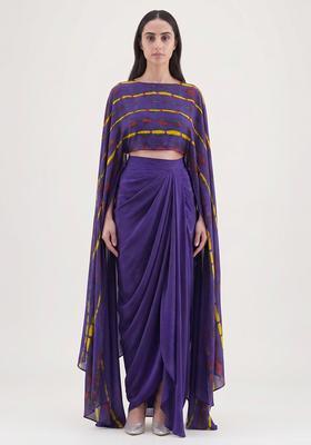 Purple Multi Tie and Dye Satin Fusion Set