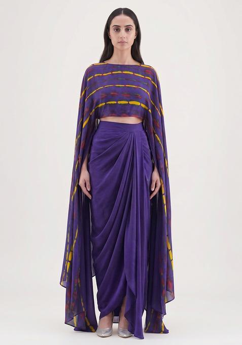 Purple Multi Tie and Dye Satin Fusion Set