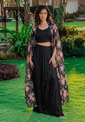 Black Printed Silk Fusion Set