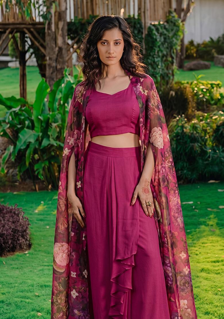 Rani Pink Solid Silk Fusion Set - Indya