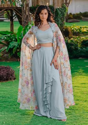 Sky Blue Solid Silk Fusion Set