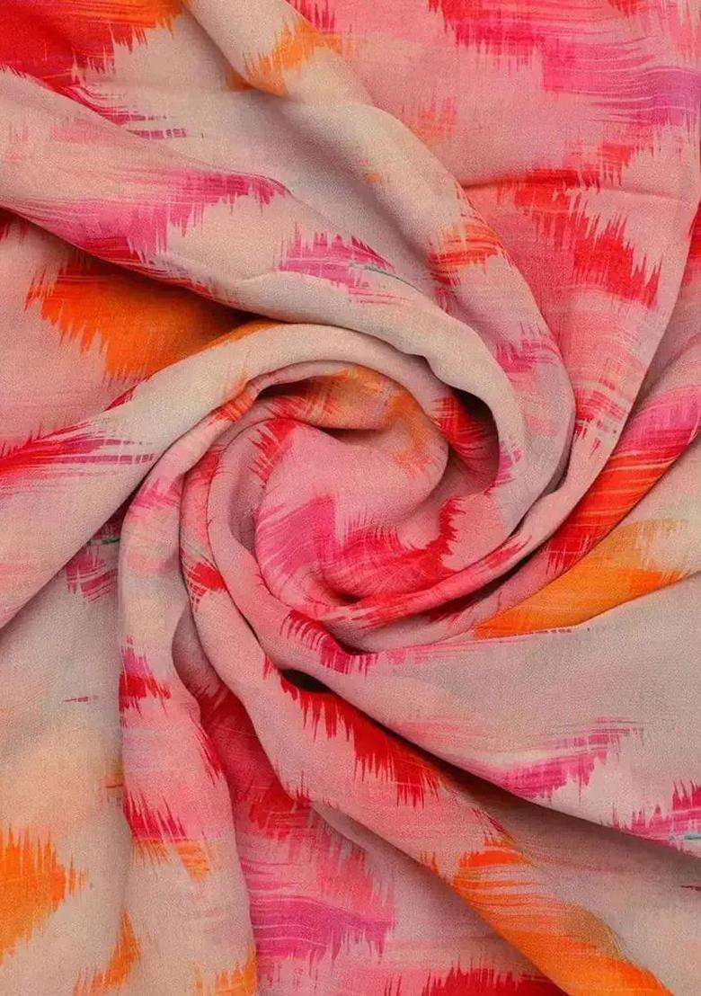 Peach Printed Chiffon Fusion Set - Indya