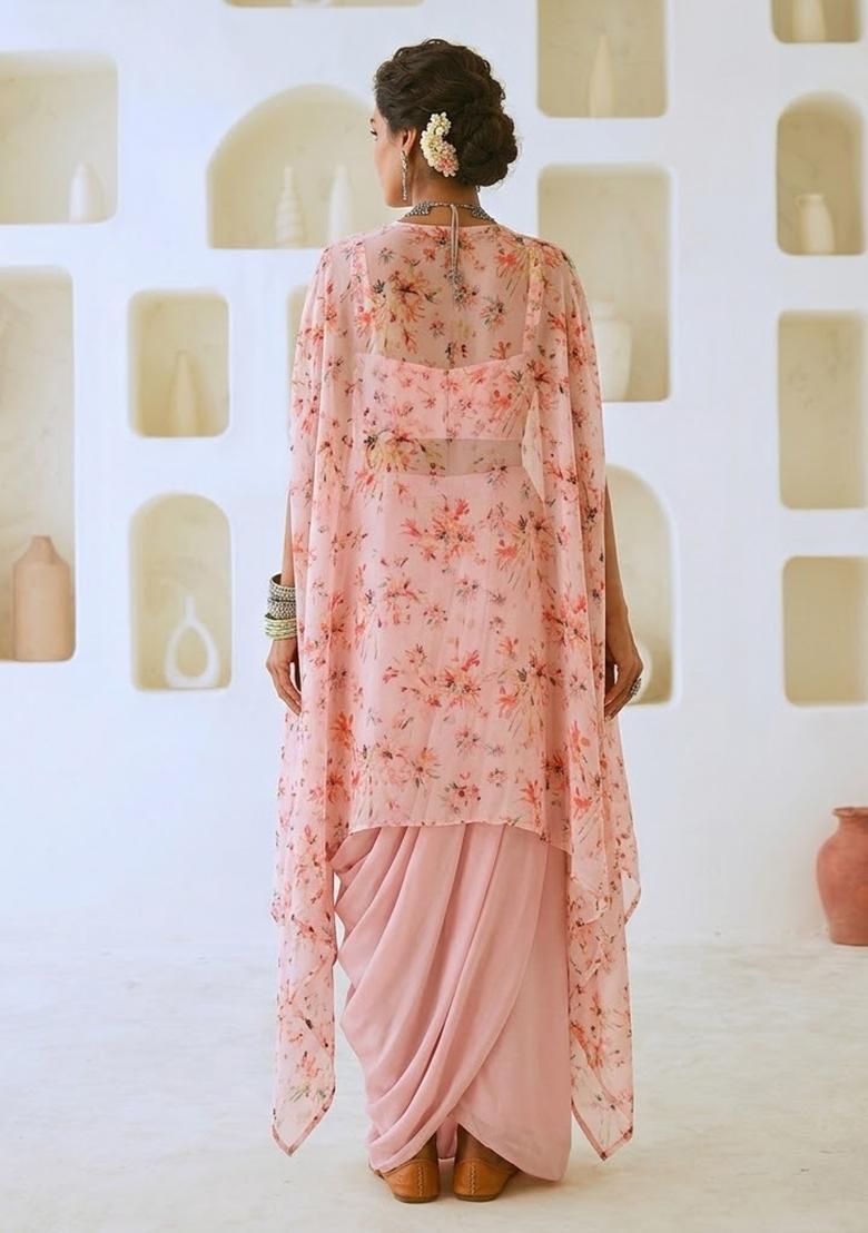 Blush Pink Printed Muslin Fusion Set - Indya